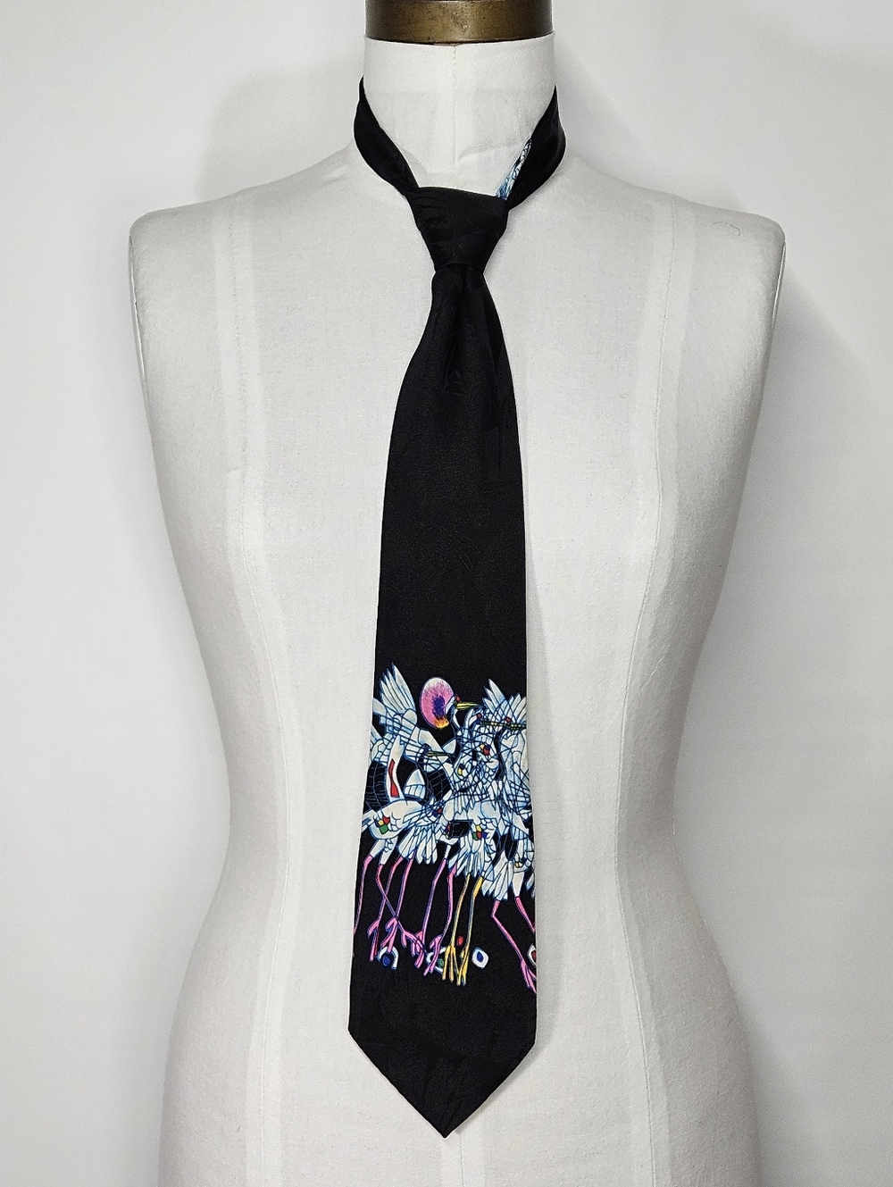 Jiang 60x3.75" Necktie Tiefeng Silk Artist Yunnan School Rythem Crane Birds